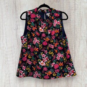 J.Crew Sleeveless Floral Ruffle Neck Blouse Women’s Size L